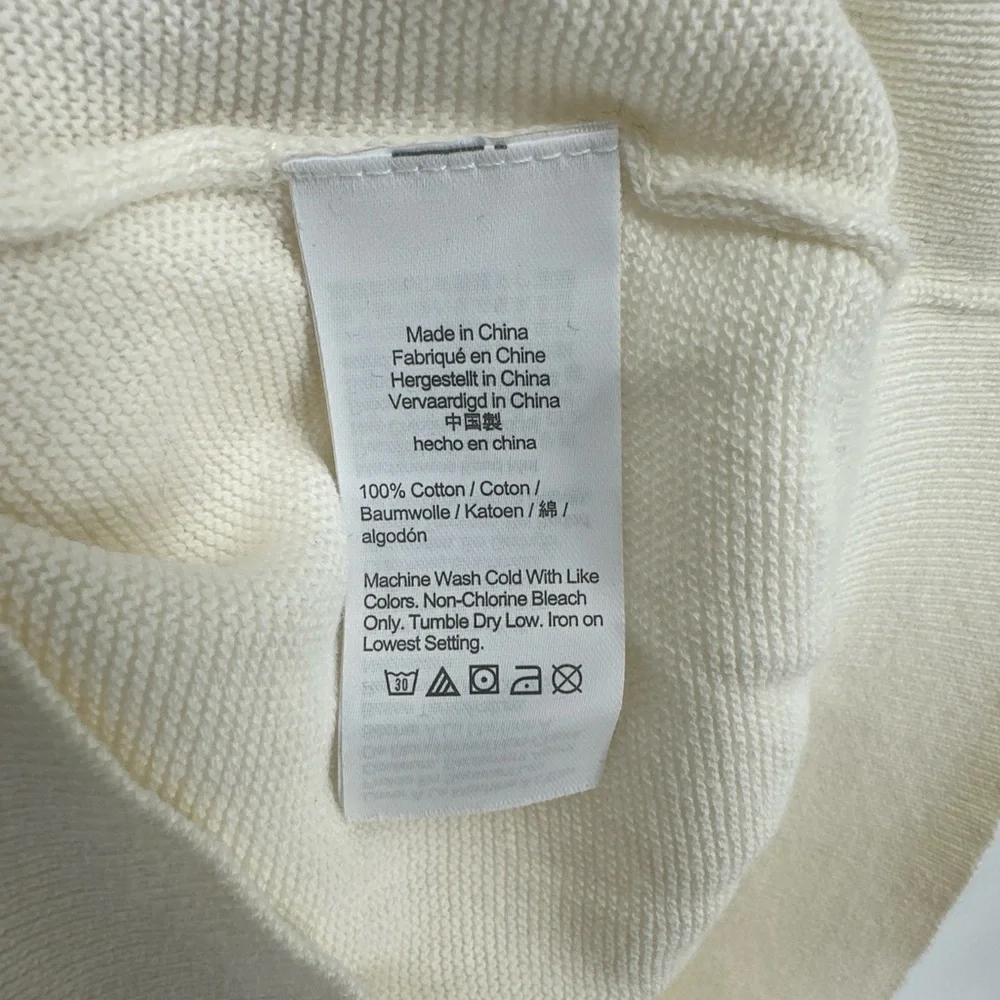 Re-Imagined J Crew -‎ COTTON CREWNECK SWEATER GARTER STITCH IVORY NAVY Medium